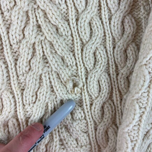 Aran Crafts 100% Wool Cable Chunky Knit 1/4 Zip Sweater Mock Neck Cream L *Read - Picture 5 of 15